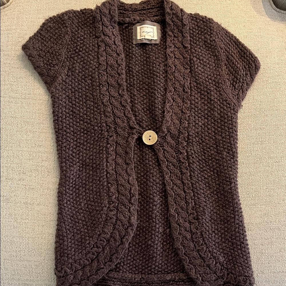 Women's Short-Sleeve Chunky Knit Cardigan - Brown